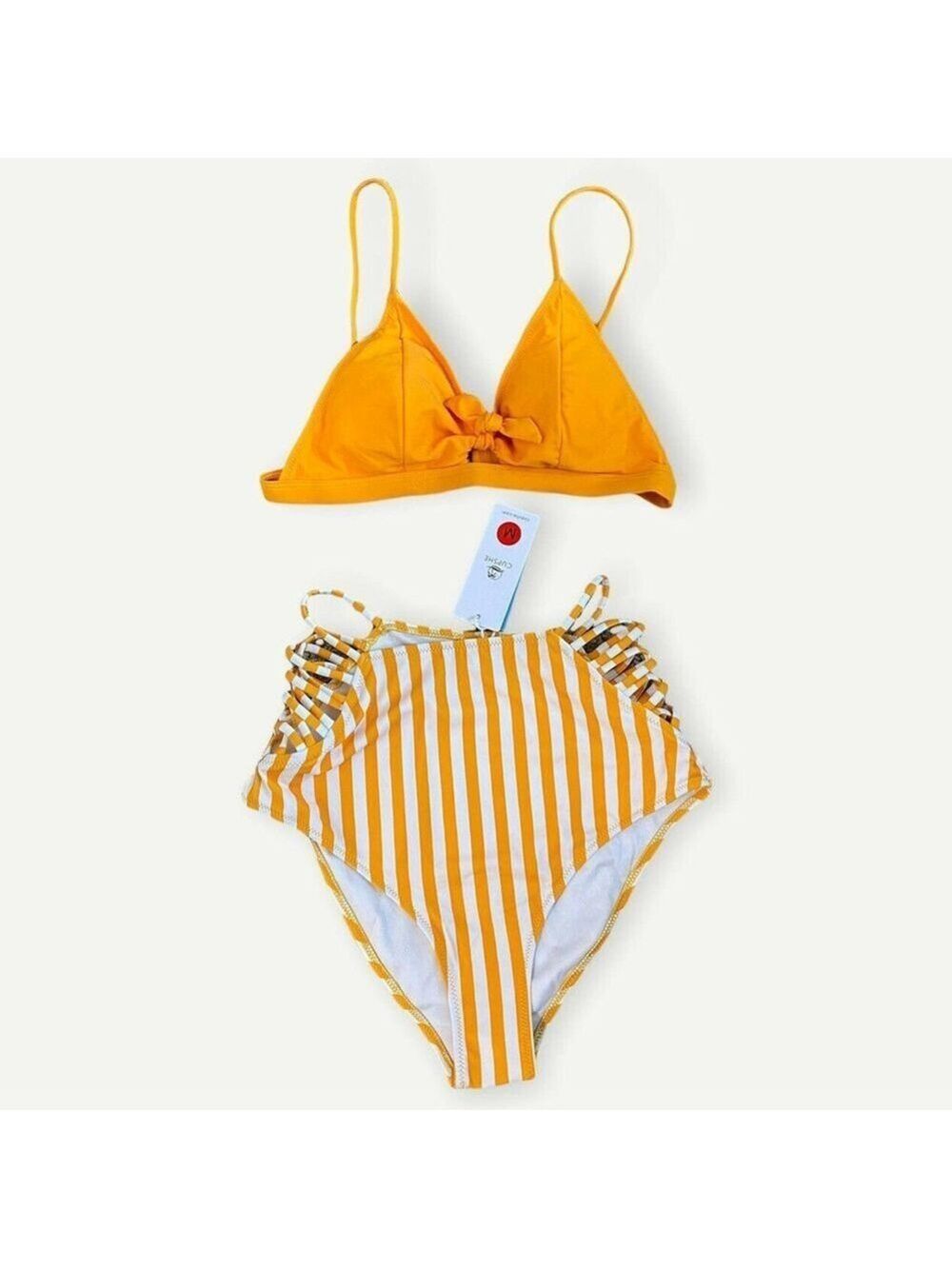 Cupshe Orange White High Waisted Bikini